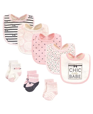 Hudson Baby Infant Girl Cotton Bib and Sock Set, Chic Lil Babe, One Size