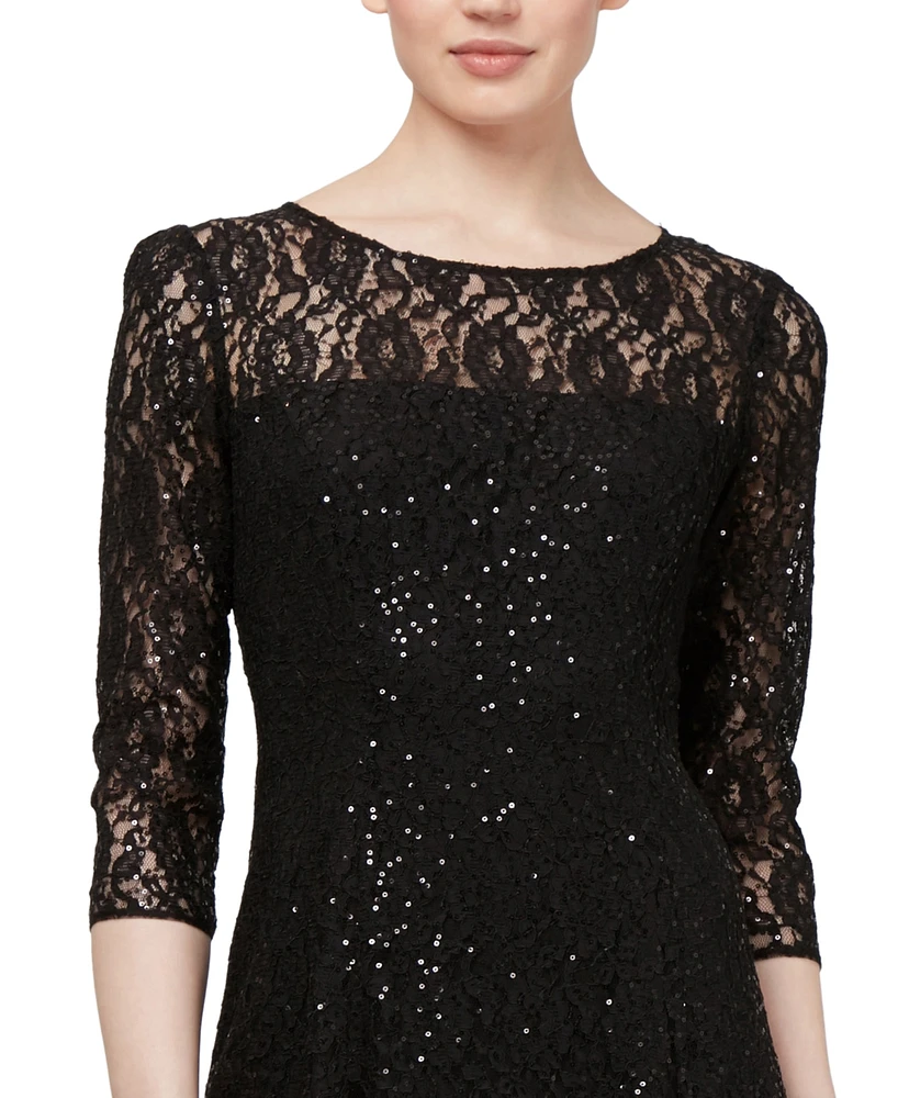 Sl Fashions 3/4-Sleeve Sequin Lace Dress