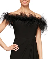 Alex Evenings Faux-Feather Off-The-Shoulder Gown