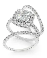 Diamond Cluster 3-Pc. Bridal Set (2 ct. t.w.) in 14k White Gold