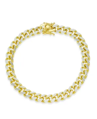 Men's Two-Tone Cuban Link Chain Bracelet in 14k Gold-Plated Sterling Silver and Sterling Silver