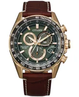 Citizen Eco-Drive Men's Chronograph Pcat Brown Leather Strap Watch 43mm