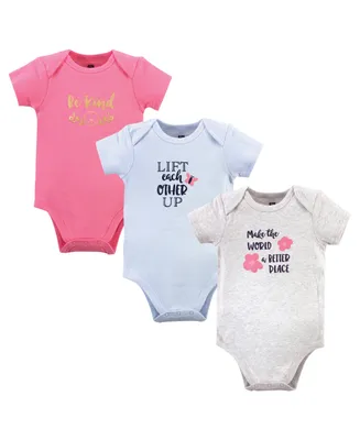 Hudson Baby Infant Girl Cotton Bodysuits, Be Kind Girl, 3-Pack
