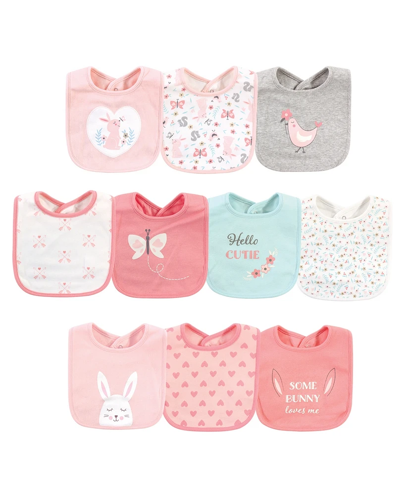 Hudson Baby Infant Girl Cotton Bibs, Sweet Bunny, One Size