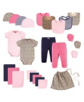 Hudson Baby Baby Girls Layette Start Set Baby Shower Gift 25pc, Prints Leopard, 0-6 Months