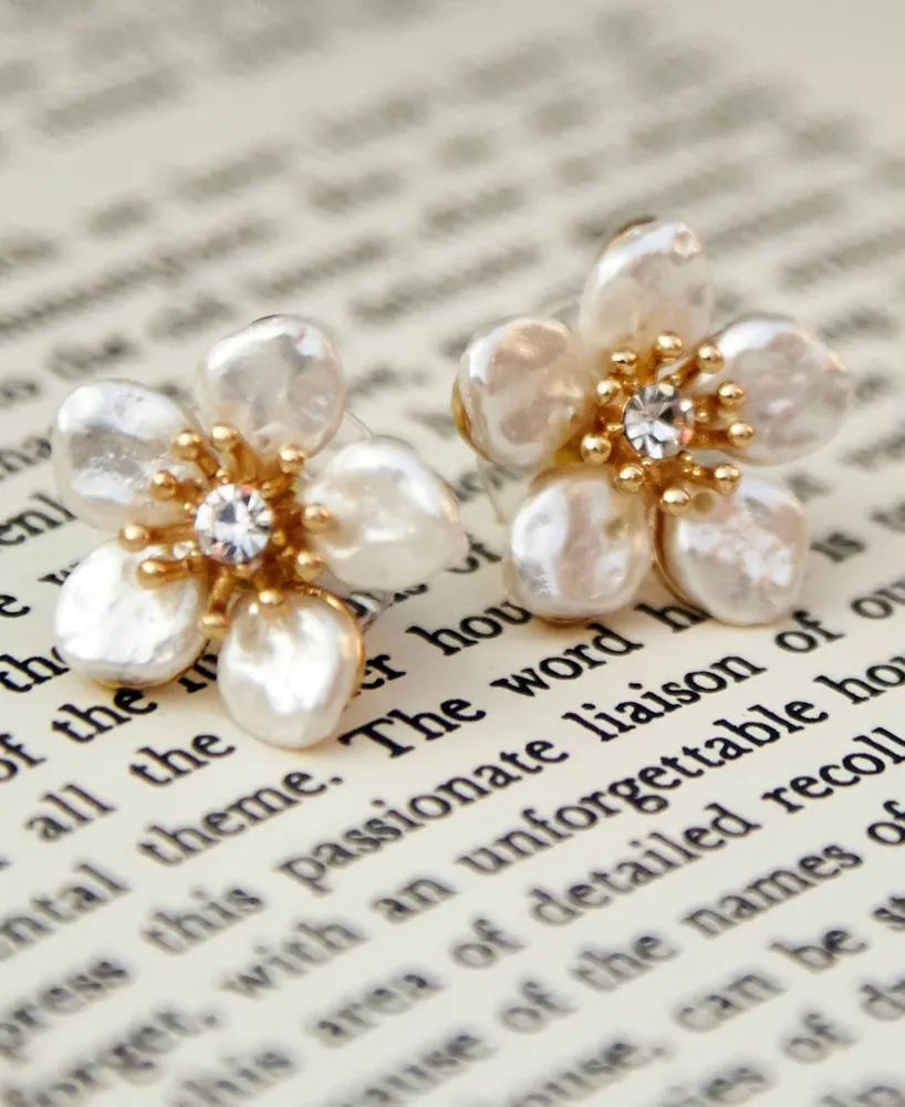 lonna & lilly Gold-Tone Crystal & Imitation Pearl Flower Stud Earrings