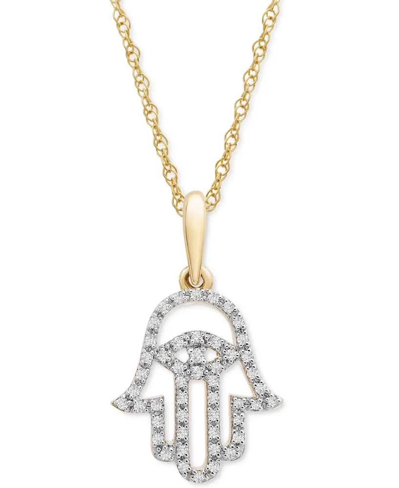 Wrapped Diamond Hamsa Hand 18" Pendant Necklace (1/10 ct. t.w.) in 10k Yellow or White Gold, Created for Macy's