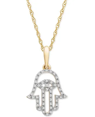 Wrapped Diamond Hamsa Hand 18" Pendant Necklace (1/10 ct. t.w.) in 10k Yellow or White Gold, Created for Macy's