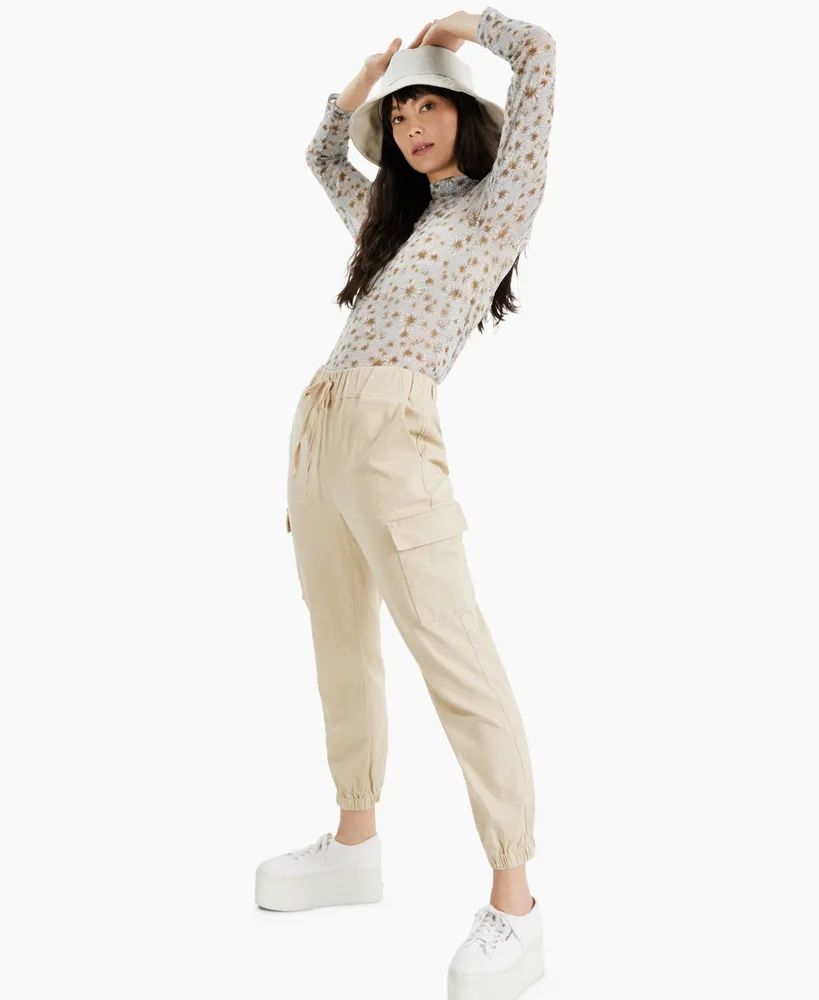 Tinseltown Juniors' High Waisted Pull On Utility Jogger Pants