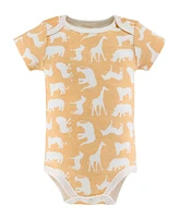 The Peanutshell Baby Girls Short Sleeve Bodysuits, 5 Pack, Safari Animals