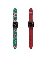 Men's and Women's Green Floral Red 2 Piece Silicone Band for Apple Watch 42mm