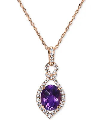 Amethyst (1-5/8ct. t.w.) & Diamond (1/4 ct. t.w.) Oval Halo 18" Pendant Necklace in 14k Rose Gold