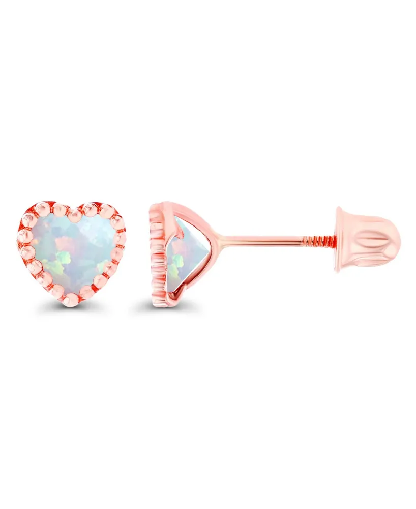 Created White Opal Heart Screwback Earrings Sterling Silver (Also 14k Rose Gold Over or Silver)