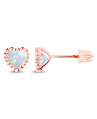Created White Opal Heart Screwback Earrings Sterling Silver (Also 14k Rose Gold Over or Silver)