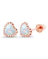 Created White Opal Heart Screwback Earrings Sterling Silver (Also 14k Rose Gold Over or Silver)