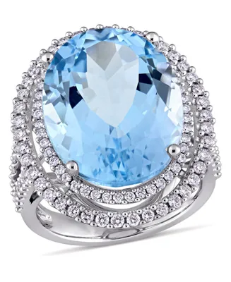 Blue Topaz (22 ct. t.w.) and Diamond (7/8 Double Halo Ring 14k White Gold