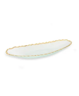 Classic Touch 15"L Glass Oval Tray With Gold Edge