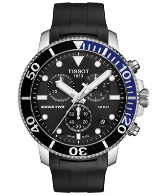 Tissot Men's Swiss Chronograph Seastar 1000 Black Rubber Strap Watch 46mm
