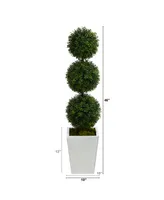 46" Boxwood Triple Ball Topiary Artificial Tree in Metal Planter Indoor/Outdoor