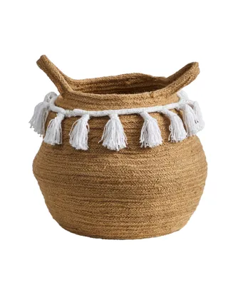 11" Boho Chic Handmade Natural Cotton Woven Basket Planter with Tassels