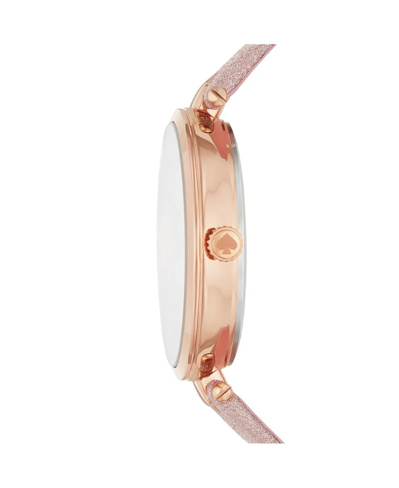 kate spade new york Women's Holland Three-Hand Rose Gold-Tone Glitter Leather Watch 34mm - Rose Gold