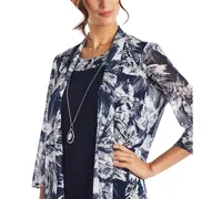 R & M Richards Necklace Dress Printed Jacket