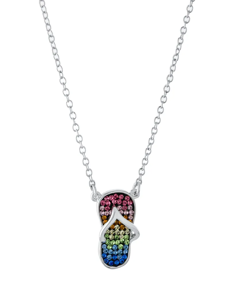 Crystal Flip Flop Pendant 16+2" Extender Chain In Silver Plated