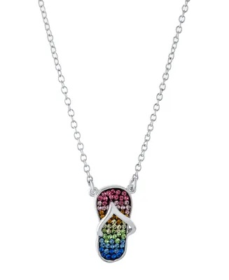 Crystal Flip Flop Pendant 16+2" Extender Chain In Silver Plated