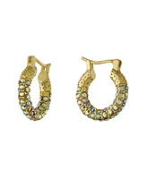 15mm All Over Crystal Click Top Hoop Earrings Gold or Silver Plated