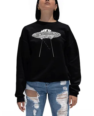 Women's Word Art Flying Saucer Ufo Crewneck Sweatshirt