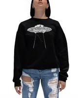 Women's Word Art Flying Saucer Ufo Crewneck Sweatshirt