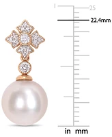 Cultured Freshwater Pearl (9-1/2mm) & Diamond (1/5 ct. t.w.) Drop Earrings in 10k Rose Gold