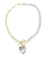 Imitation Pearl and Chain Heart Toggle Necklace