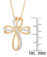 Two Tone Diamond Accent Ribbon Cross Pendant 18" Necklace
