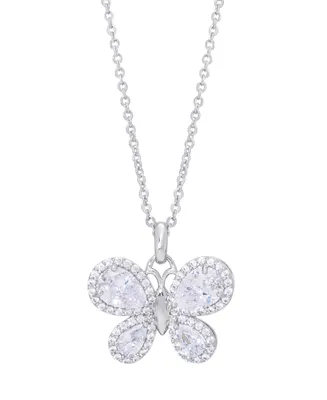 Cubic Zirconia Butterfly Pendant 18" Necklace in Silver Plate