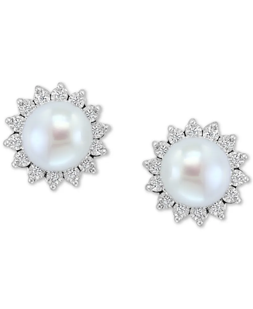 Effy Cultured Freshwater Pearl (7mm) & Diamond (1/10 ct. t.w.) Stud Earrings in Sterling Silver