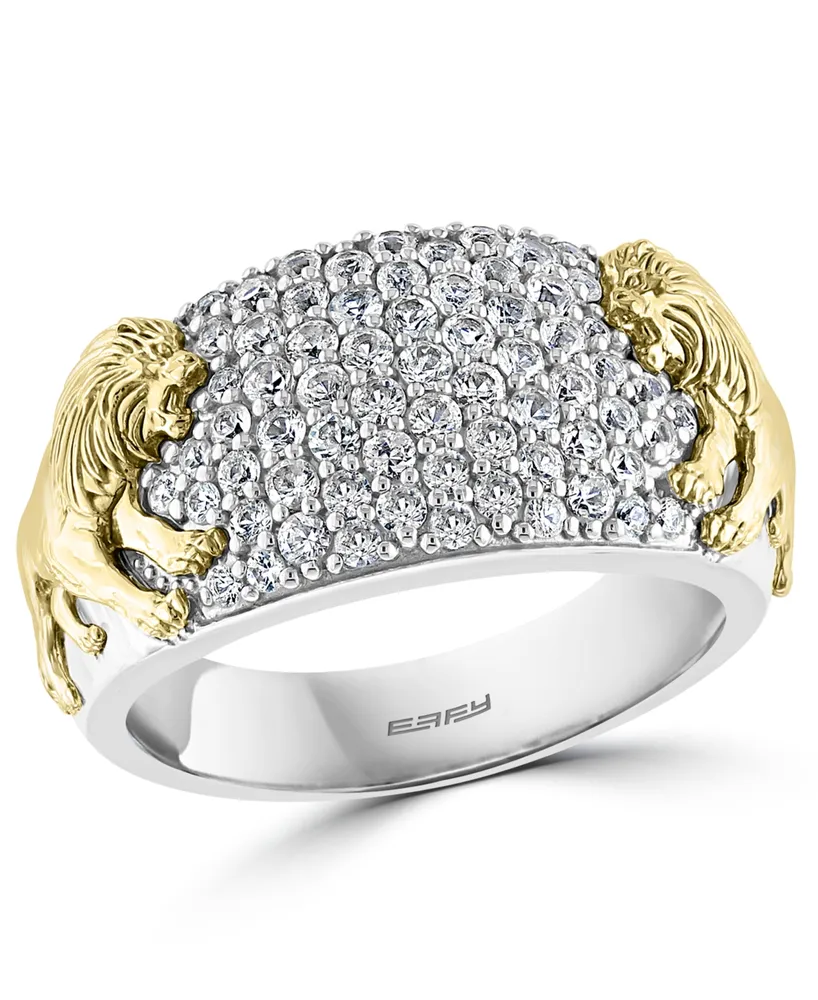 Effy Men's White Sapphire Lion Ring (1-3/8 ct. t.w.) in Sterling Silver & 14k Gold-Plate