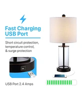 Abner Glass Modern Contemporary Usb Charging Led Table Lamp