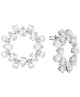 Swarovski Silver-Tone Crystal Circle Stud Earrings