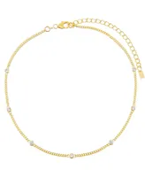 Cubic Zirconia Bezel Cuban Chain Choker, 12+3" extender in 14K Gold over Sterling Silver