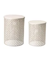 Glitzhome Multi-Functional Metal Garden Stool or Plant Stand Accent Table, Set of 2