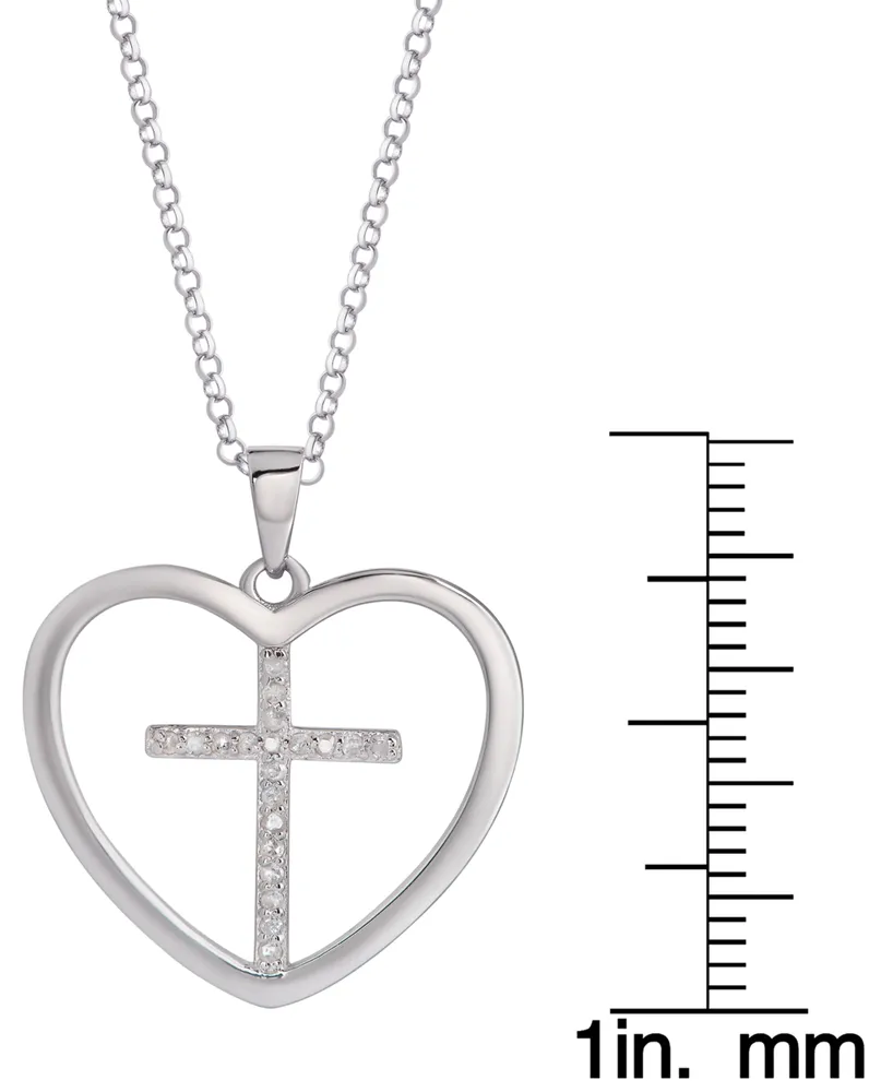 Diamond Cross in Heart Pendant Necklace (1/10 ct. t.w.) in Sterling Silver, 16" + 2" extender