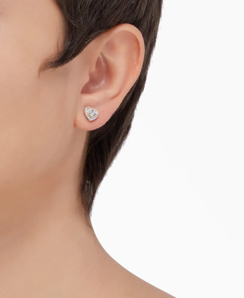 Diamond Heart Stud Earrings (1/10 ct. t.w.) in Sterling Silver & 14k Gold