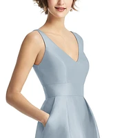Alfred Sung Women's V-Neck Pleated Skirt Cocktail Dress with Pockets