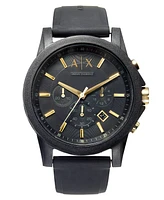 A|X Armani Exchange Men's Chronograph Black Silicone Strap Watch 45mm Gift Set