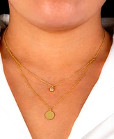 Double Layered 16" + 2" Cubic Zirconia Solitaire and 10mm Disc Chain Necklace Gold Over Sterling Silver