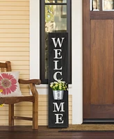 Glitzhome 42"H Wooden White Welcome Porch Sign with Metal Planter