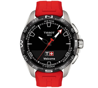 Tissot Men's Swiss T-Touch Connect Solar Red Rubber Strap Smart Watch 48mm