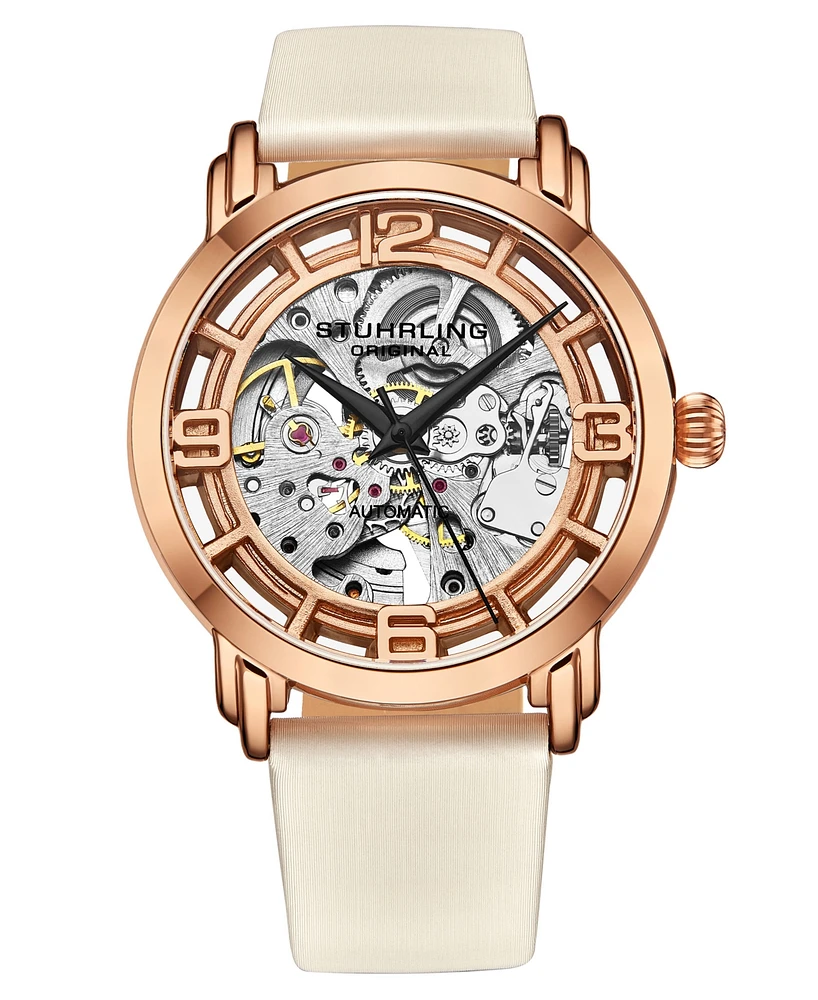 Women's Automatic White Genuine Leather Strap Watch 40mm