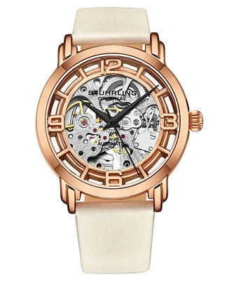 Women's Automatic White Genuine Leather Strap Watch 40mm
